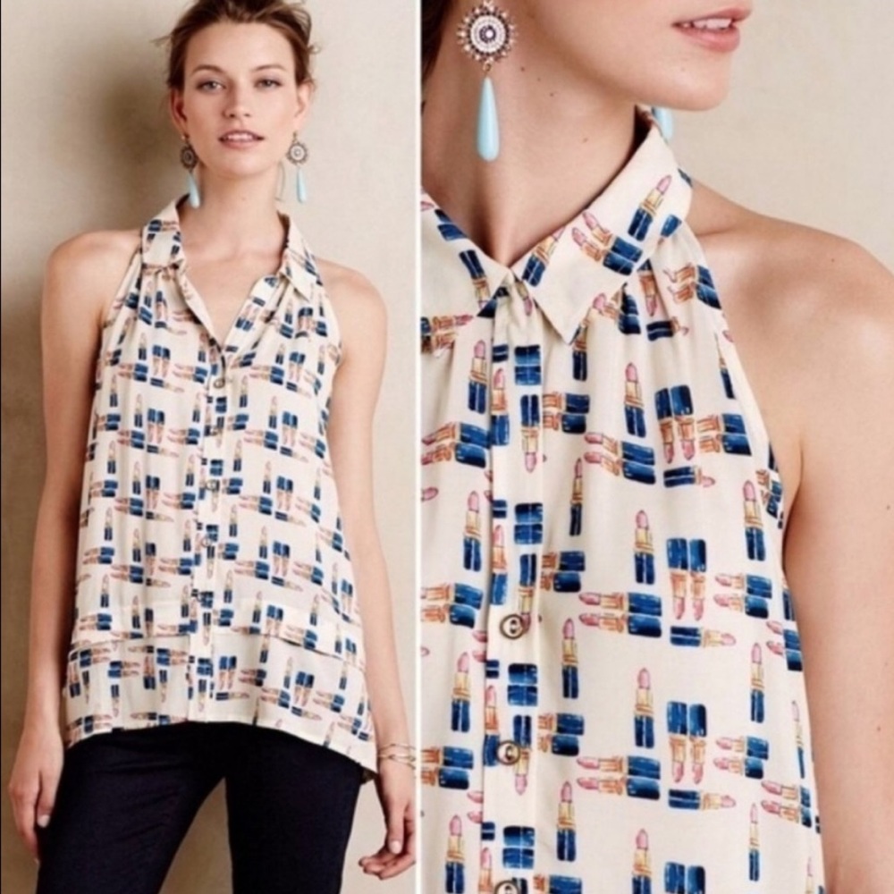 Anthropologie Maeve lipstick printed blouse